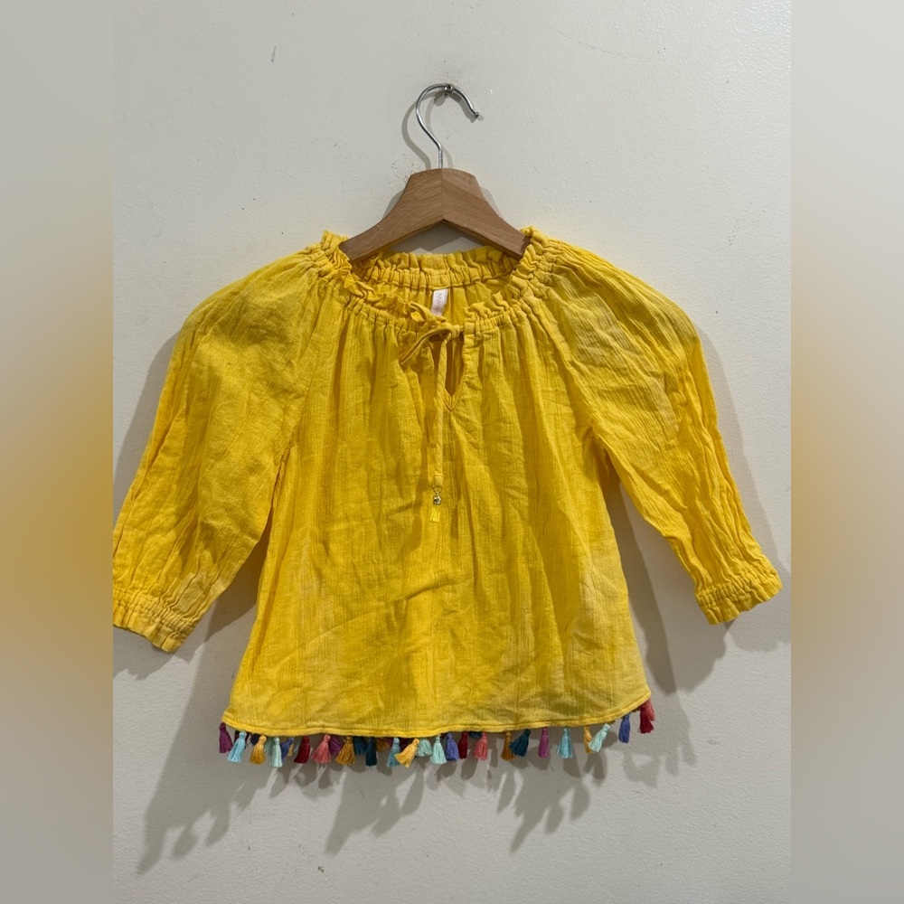 Zimmermann Girls' Bright Yellow Tassel-Hem Peasant Blouse